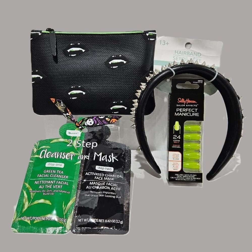 New GOTHIC HAIR RIVET BLACK VAMPIRE BAG NEON COFFIN NAILS ALTERNATIVE BUNDLE